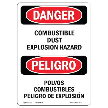 Signmission Safety Sign, OSHA Danger, 18" Height, Aluminum, Combustible Dust Explosion Hazard Spanish OS-DS-A-1218-VS-1831